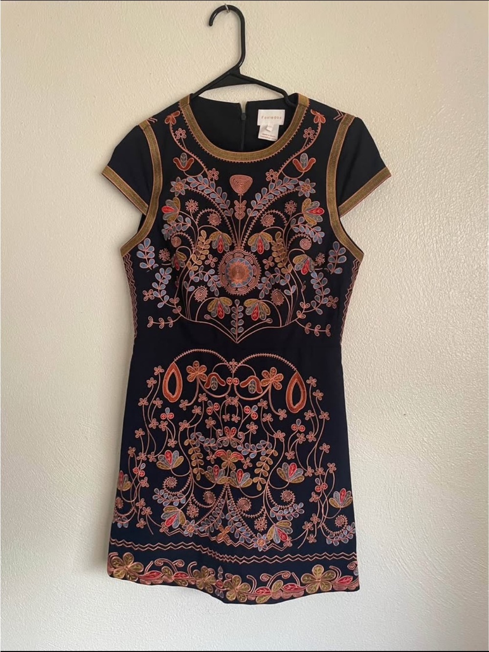 Black Mini Dress with Multicolor Floral Embroidery - Picture 1 of 1